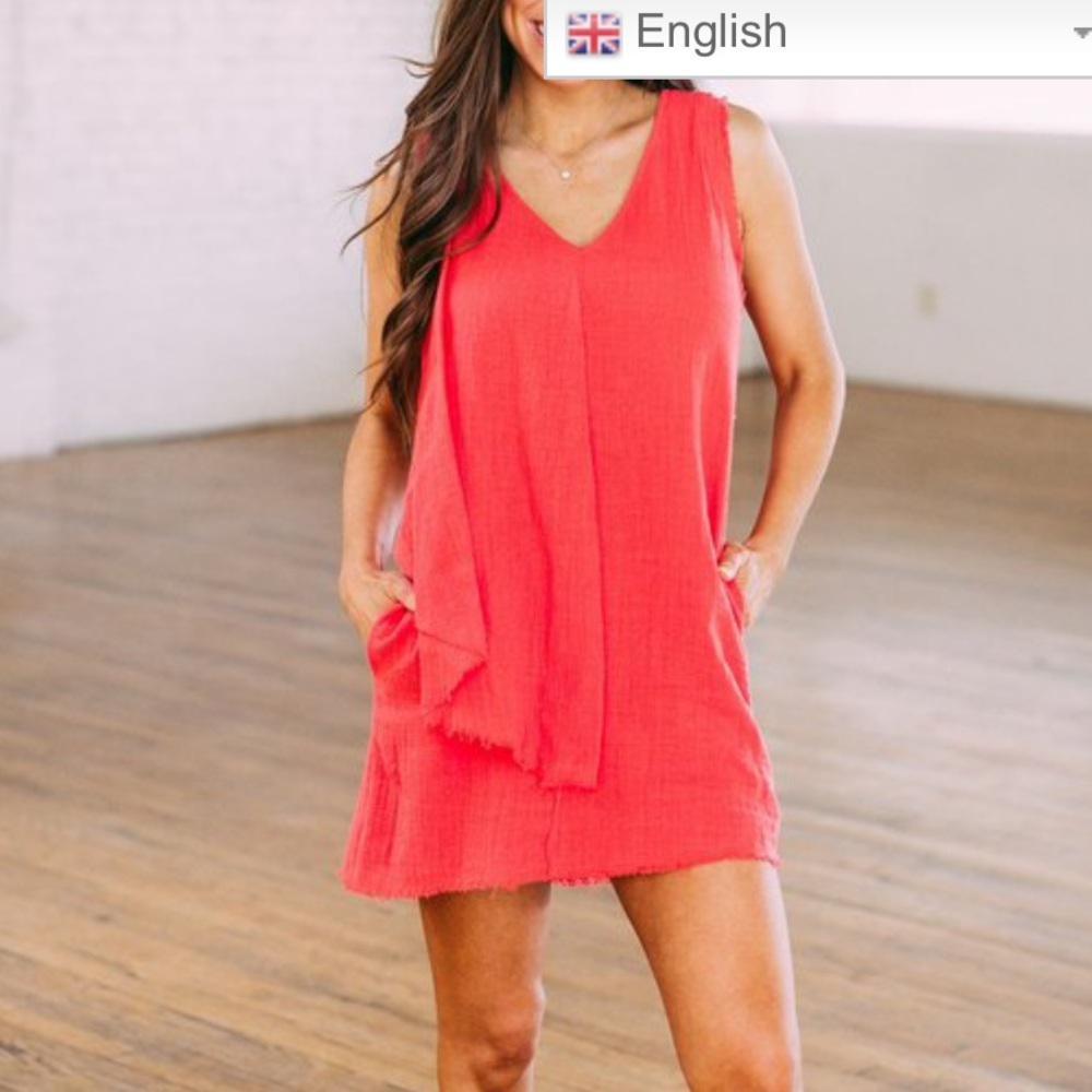These Three Boutique Frayed Ruffle Detail Dress in Coral